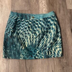 Roberto Cavalli Teal and Cream Mini Skirt
